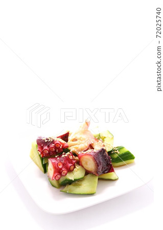 Octopus and cucumber vinegared white background Octopus and cucumber vinegared white background 72025740