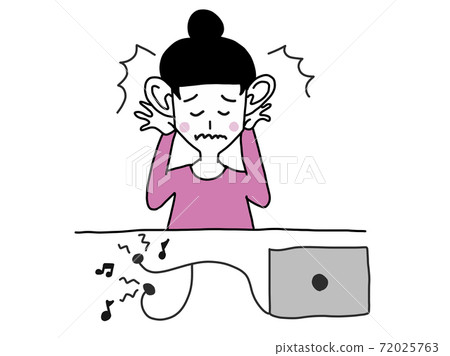 Monochrome woman whose ears hurt by telework Monochrome woman whose ears hurt by telework 72025763