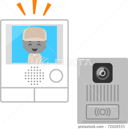 Person in work clothes reflected on the screen of the intercom Person in work clothes reflected on the screen of the intercom 72026555