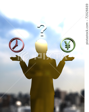 一個人的剪影，攤開他的手擔心時間或金錢3DCG圖 72026689