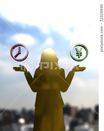 一個女人的剪影傳播她的手擔心時間或金錢3DCG圖 72026690