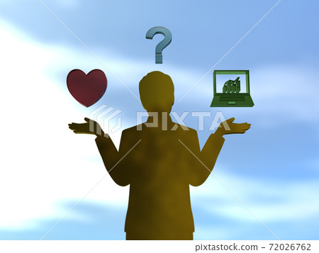 Silhouette of a man with open arms worried about romance or work 3DCG illustration Silhouette of a man with open arms worried about romance or work 3DCG illustration 72026762