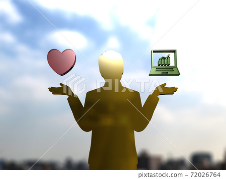 一個男人張開雙臂擔心愛或工作3DCG圖的輪廓 72026764