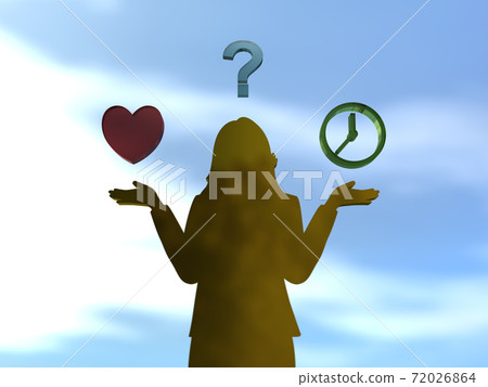 Silhouette of a woman with open arms worried about love or her own time 3DCG illustration 72026864