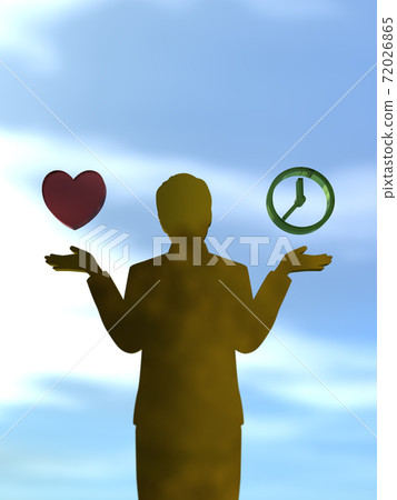 Silhouette of a man with open arms who is worried about romance or his own time 3DCG illustration 72026865