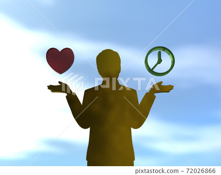 Silhouette of a man with open arms who is worried about romance or his own time 3DCG illustration 72026866