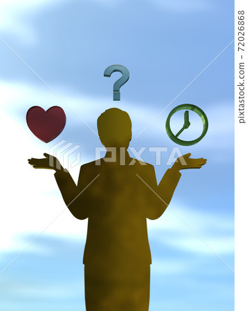 Silhouette of a man with open arms who is worried about romance or his own time 3DCG illustration 72026868