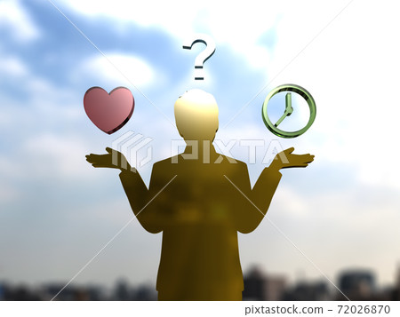 Silhouette of a man with open arms who is worried about romance or his own time 3DCG illustration Silhouette of a man with open arms who is worried about romance or his own time 3DCG illustration 72026870