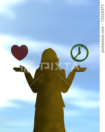 擔心愛或她自己的時間3DCG圖張開雙臂的女人的剪影 72026973