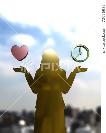 Silhouette of a woman with open arms worried about love or her own time 3DCG illustration 72026982