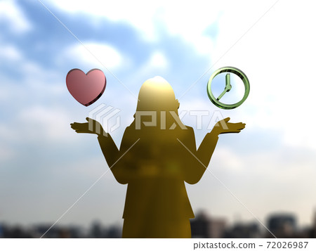 擔心愛或她自己的時間3DCG圖張開雙臂的女人的剪影 72026987