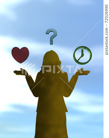 Silhouette of a woman with open arms worried about love or her own time 3DCG illustration 72026990