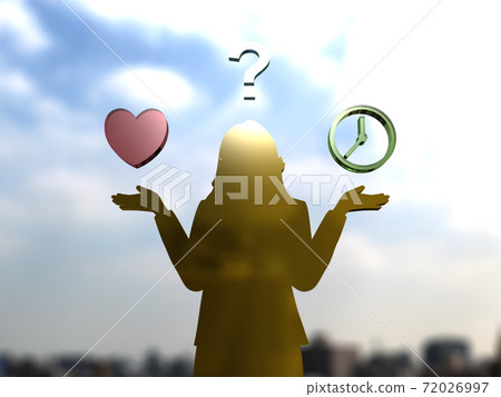 Silhouette of a woman with open arms worried about love or her own time 3DCG illustration 72026997