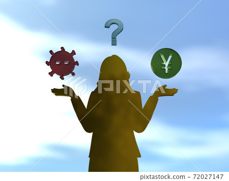 張開雙臂的女人的剪影擔心電暈措施或經濟措施3DCG圖 張開雙臂的女人的剪影擔心電暈措施或經濟措施3DCG圖 72027147