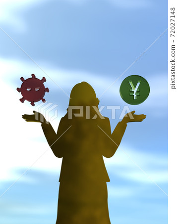 張開雙臂的女人的剪影擔心電暈措施或經濟措施3DCG圖 72027148