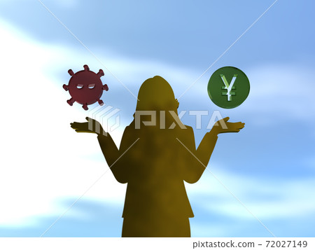 張開雙臂的女人的剪影擔心電暈措施或經濟措施3DCG圖 72027149