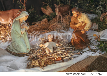Christmas creche with Joseph Mary and Jesus 72027673