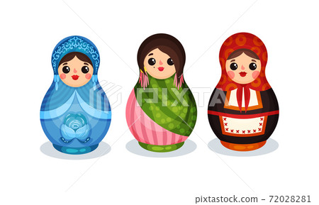 Nesting Dolls in Colorful Costumes of Different Countries Vector Set 72028281