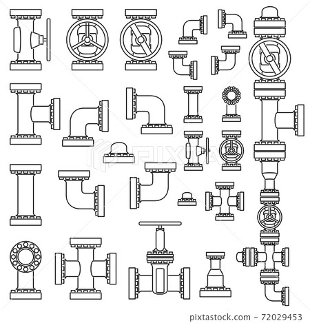 Set of vector image of pipeline elements drawn in line style. 72029453