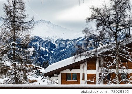 Winter view on the valley in Swiss Alps, Verbier, Switzerland Winter view on the valley in Swiss Alps, Verbier, Switzerland 72029595