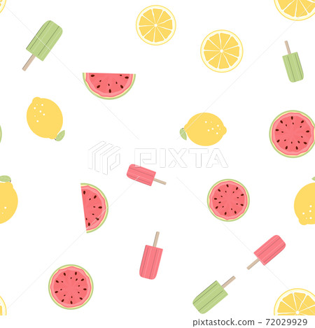 Seamless Pattern with Lemon, Watermelon Fruits and Ice Cream. Vector Illustration 72029929