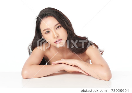 Beautiful young asian woman with clean fresh skin on white background, Face care, Facial treatment, Beautiful young asian woman with clean fresh skin on white background, Face care, Facial treatment, 72030604