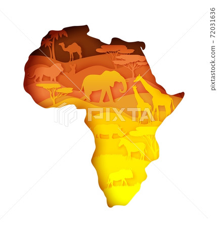 Mainland Africa map with wildlife, vector illustration in paper art style. 72031636