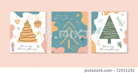 Modern abstract hand drawing Christmas doodles greeting cards set, Trendy contemporary design template 72032292