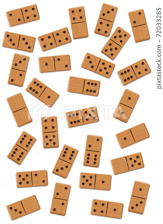 Dominos, scattered, shuffled, mixed up,loosely arranged messy set of 28 wooden tiles. Isolated vector illustration on white background. Dominos, scattered, shuffled, mixed up,loosely arranged messy set of 28 wooden tiles. Isolated vector illustration on white background. 72033285