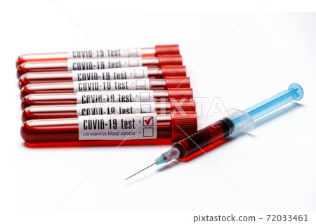 Blood test tube with red plug isolated on white background 72033461