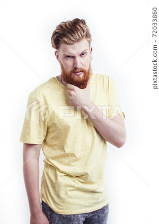 young handsome hipster ginger bearded guy looking brutal isolated on white background, lifestyle people concept young handsome hipster ginger bearded guy looking brutal isolated on white background, lifestyle people concept 72033860