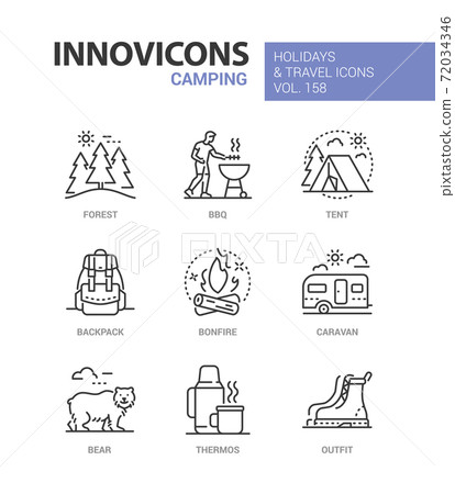 Camping - modern line design style icons set - Stock Illustration ...