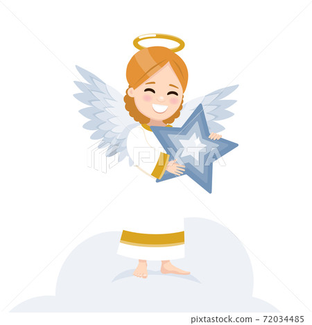Angel with a blue star on a white background. Isolated vector illustration Angel with a blue star on a white background. Isolated vector illustration 72034485