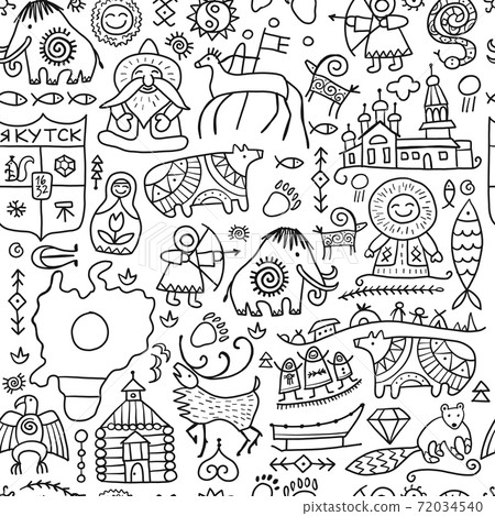 Travel to Yakutia, Russia. Seamless Pattern with yakutian signs for your design 72034540