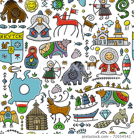 Travel to Yakutia, Russia. Seamless Pattern with yakutian signs for your design 72034542