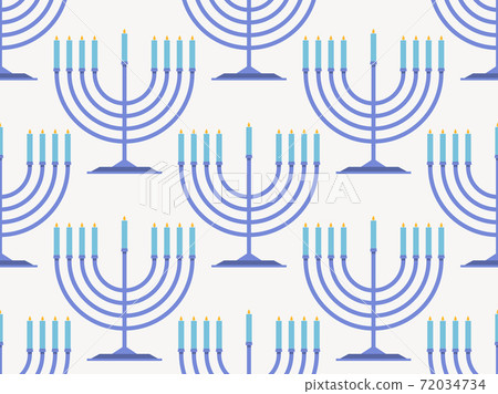 Hanukkah seamless patter. Menorah with nine candle. Jewish festival background for brochures, banners and wrapping paper. Vector illustration Hanukkah seamless patter. Menorah with nine candle. Jewish festival background for brochures, banners and wrapping paper. Vector illustration 72034734