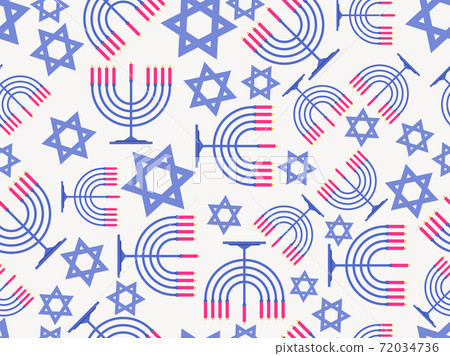 Menorah and Star of David seamless pattern. Hanukkah nine candles. Jewish festival greeting card. Vector illustration 72034736