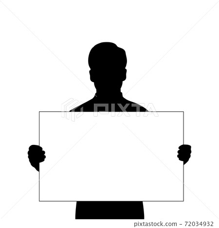 Silhouette men holds banner placard blank white sheet for text space closeup Silhouette men holds banner placard blank white sheet for text space closeup 72034932