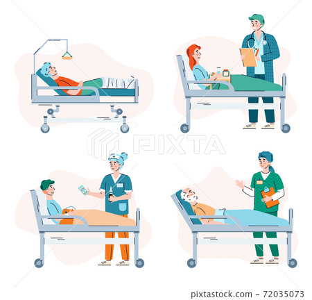 Patient in hospital bed - isolated set of cartoon medical staff 72035073