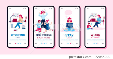 Onboarding screen interface set for working mom, cartoon vector illustration. 72035090