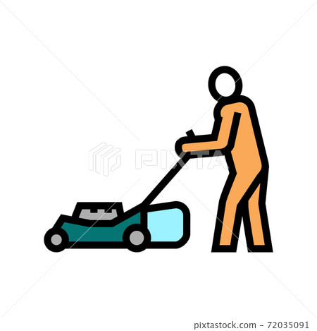 gardener with lawn mower color icon vector illustration 72035091