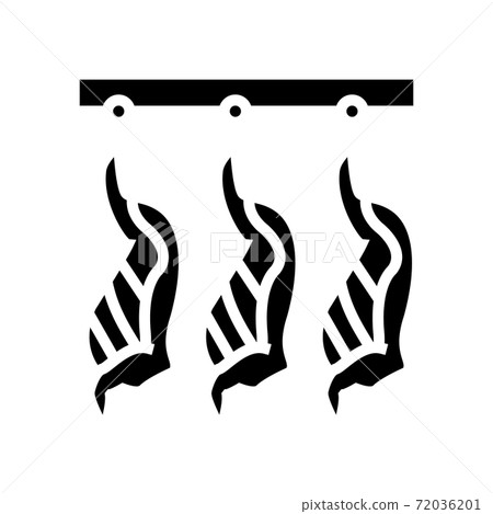 cut animal carcasses hang in warehouse glyph icon vector illustration 72036201