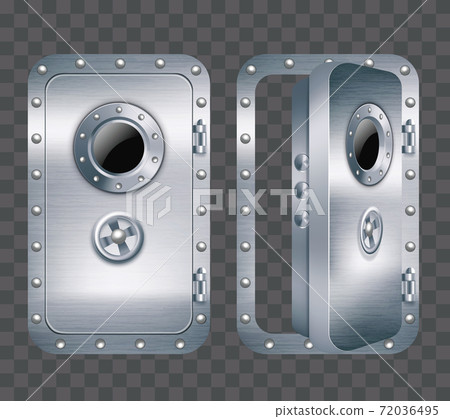 Realistic 3d Detailed Metal Door with Porthole Set. Vector 72036495