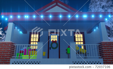 House decorated for Christmas at night Close up 3D House decorated for Christmas at night Close up 3D 72037106