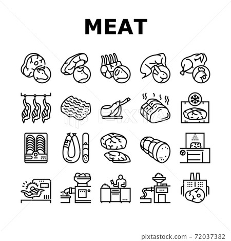 Meat Factory Product Collection Icons Set Vector 72037382