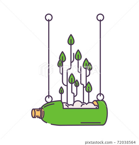 Reuse of plastic bottle for growing plants and greenry. Eco concept in outline style isolated on white Reuse of plastic bottle for growing plants and greenry. Eco concept in outline style isolated on white 72038564