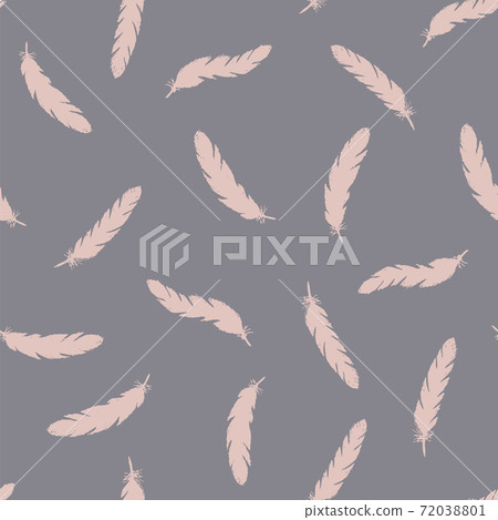 Pink feathers seamless pattern on gray background. 72038801