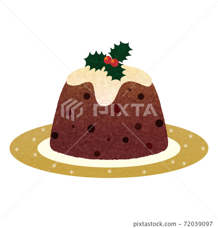 聖誕布丁_雪晶圖案_金邊盤_手繪_彩色鉛筆觸摸插圖 72039097