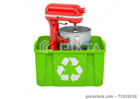 Recycling trashcan with stand mixer, 3D rendering Recycling trashcan with stand mixer, 3D rendering 72039208