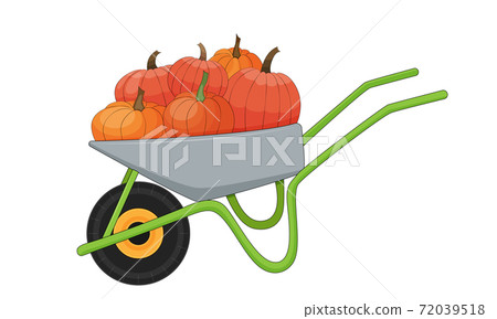 Wheelbarrow full of pumpkins. Stock vector illustration. Wheelbarrow full of pumpkins. Stock vector illustration. 72039518